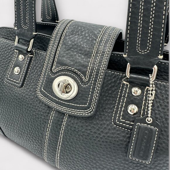 ⭐️SOLD⭐️ Vintage Coach Hampton Black Leather Satchel #F13961 - Picture 8 of 13